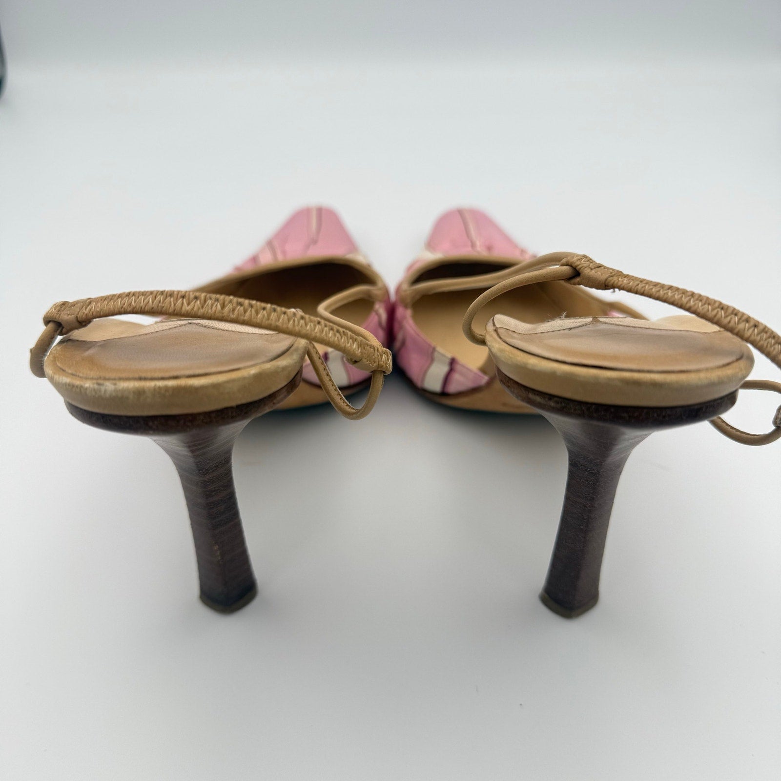 Vintage Jimmy Choo Pointed Toe Slingback Heels in Pink Satin