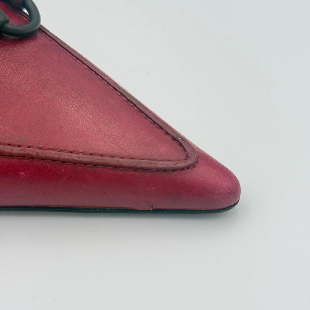 Vintage Gucci Pointed Toe Mules in Burgundy Leather with a Rare Black Horse Bit