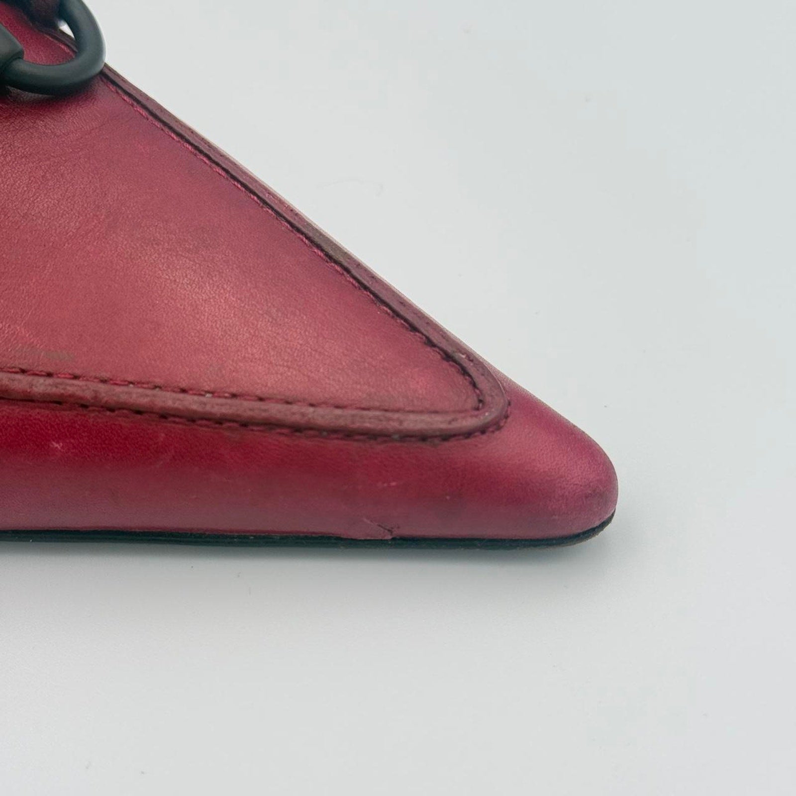 Vintage Gucci Pointed Toe Mules in Burgundy Leather with a Rare Black Horse Bit