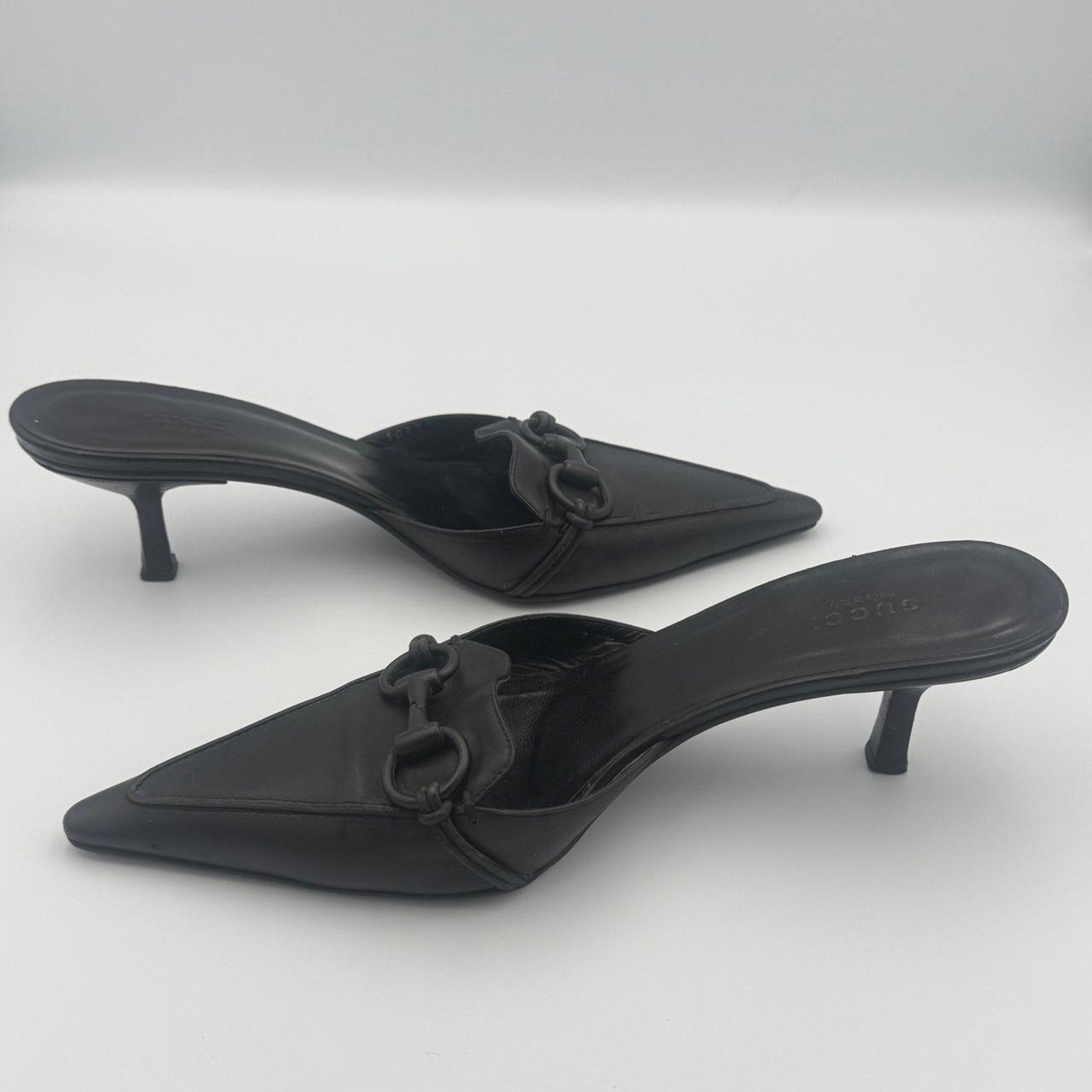 Vintage Gucci Pointed Toe Horse Bit Mules in Black Genuine Leather