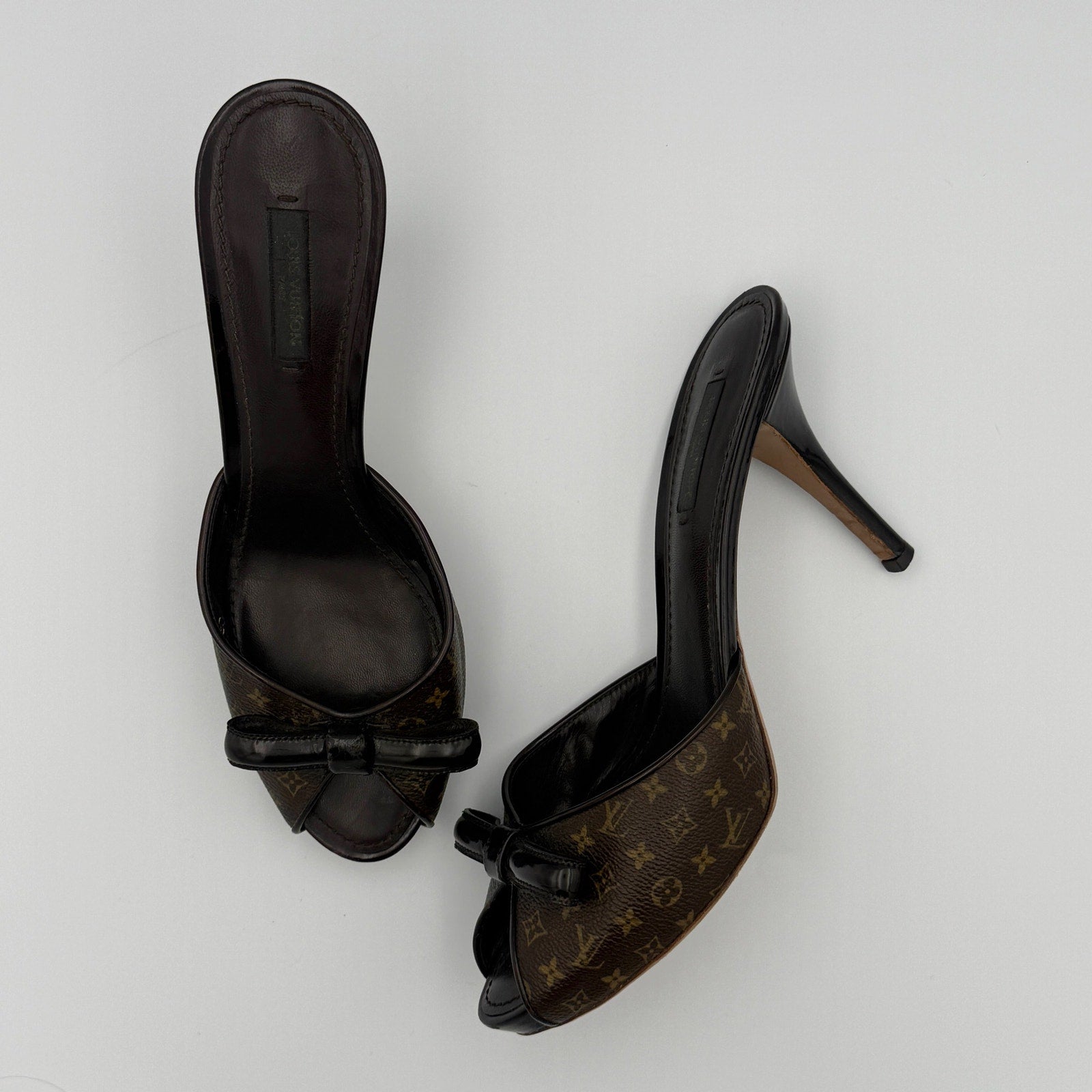 Vintage Louis Vuitton Monogram Canvas Malibu Slide Mule Heels with Bow Detail