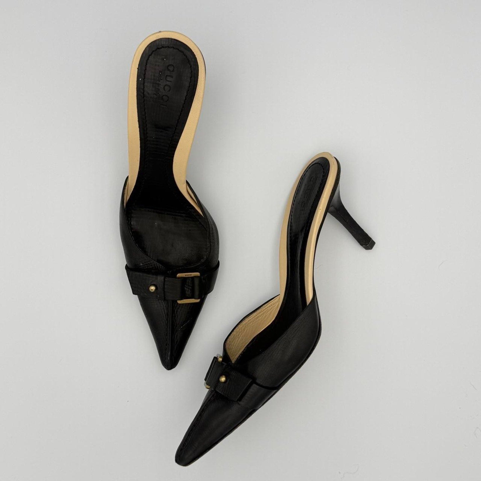 Vintage Gucci Python Pointed Toe Mules Tom Ford Era