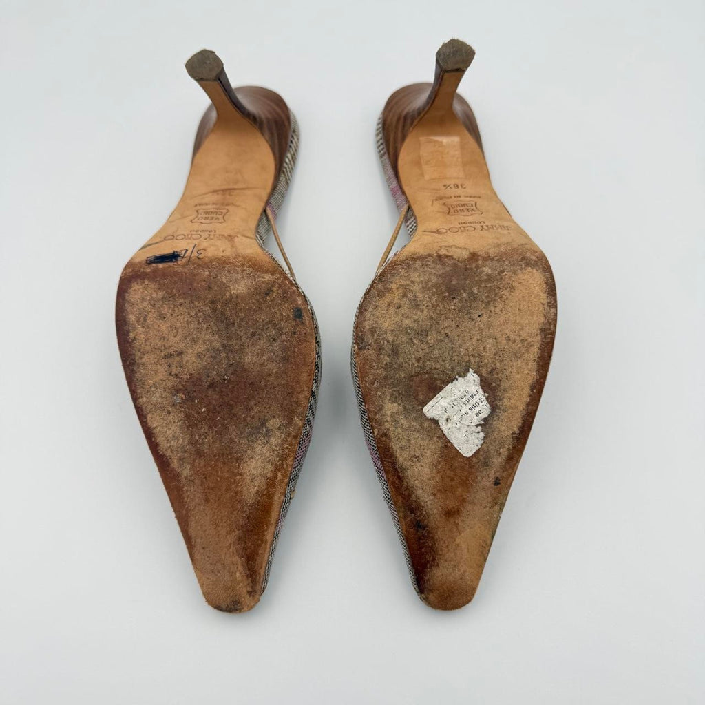 Vintage Jimmy Choo Plaid Pointed Toe Mules