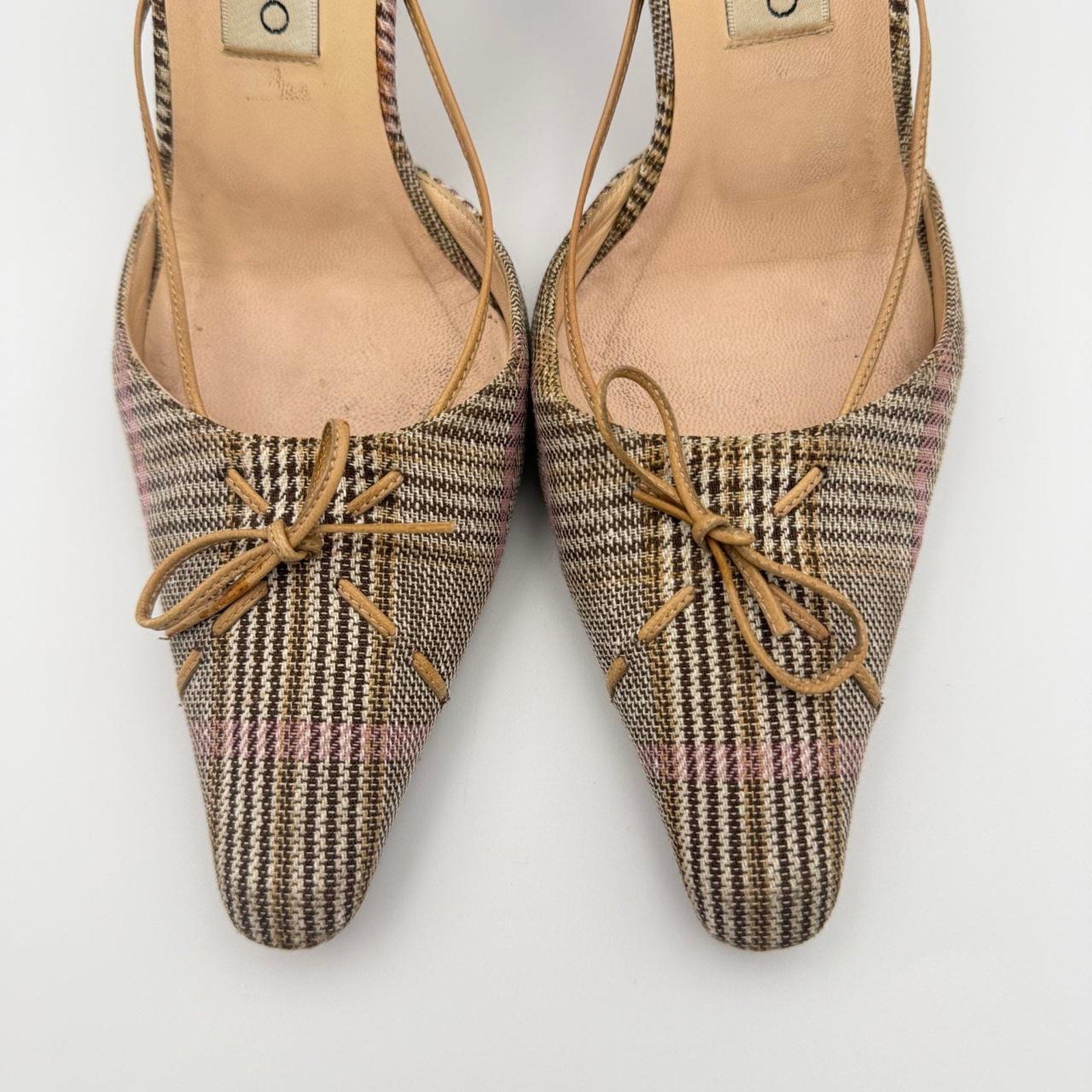 Vintage Jimmy Choo Plaid Pointed Toe Mules