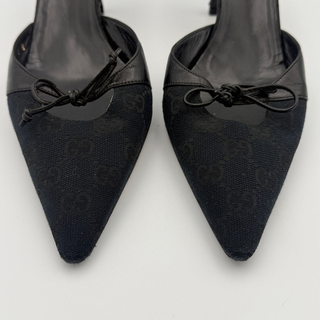 Vintage Gucci Pointed Toe GG Monogram Mules Size 9B