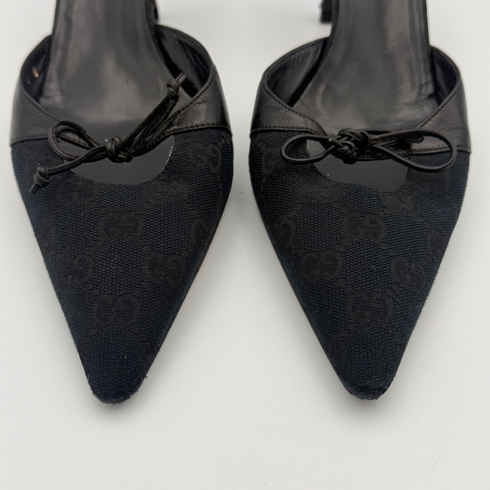 Vintage Gucci Pointed Toe GG Monogram Mules Size 9B