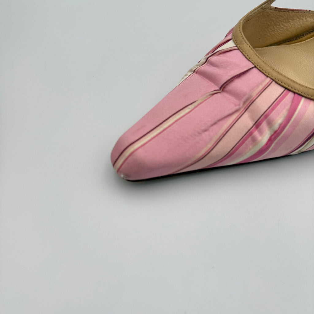 Vintage Jimmy Choo Pointed Toe Slingback Heels in Pink Satin