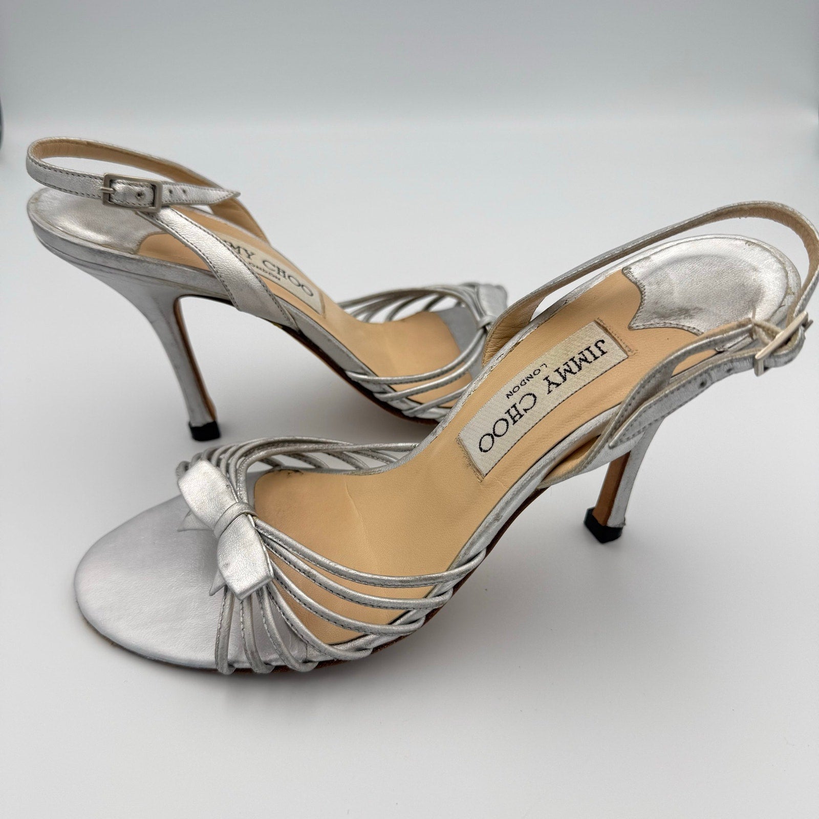 Vintage Jimmy Choo Silver Bow Slingback Heel
