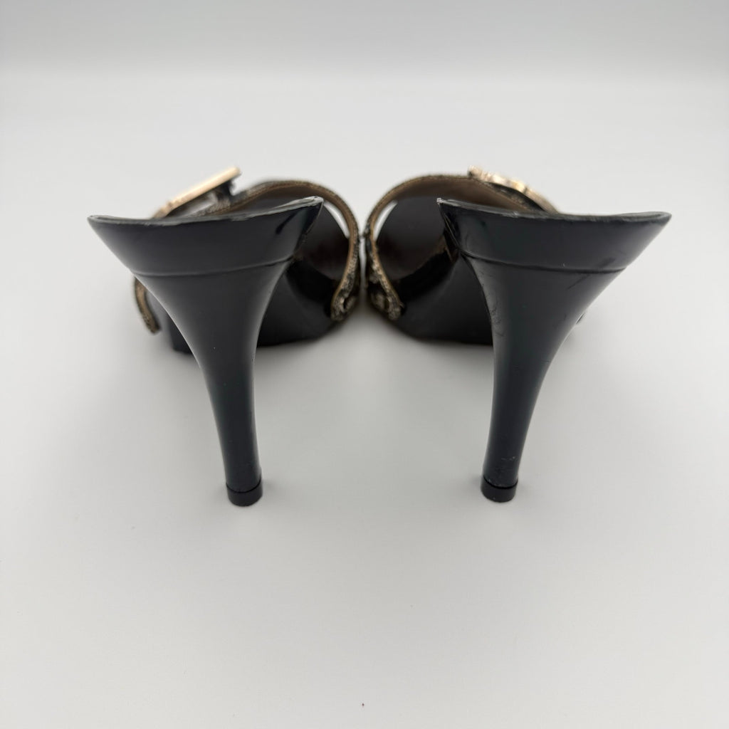Vintage Dior by John Galliano CD Sandal Mule Heels in Navy Monogram Canvas