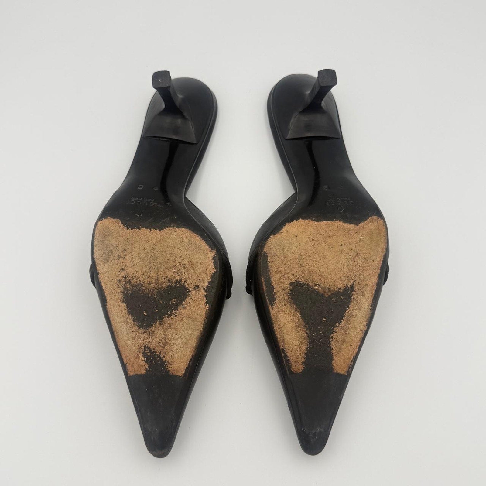 Vintage Gucci Pointed Toe Horse Bit Mules in Black Genuine Leather