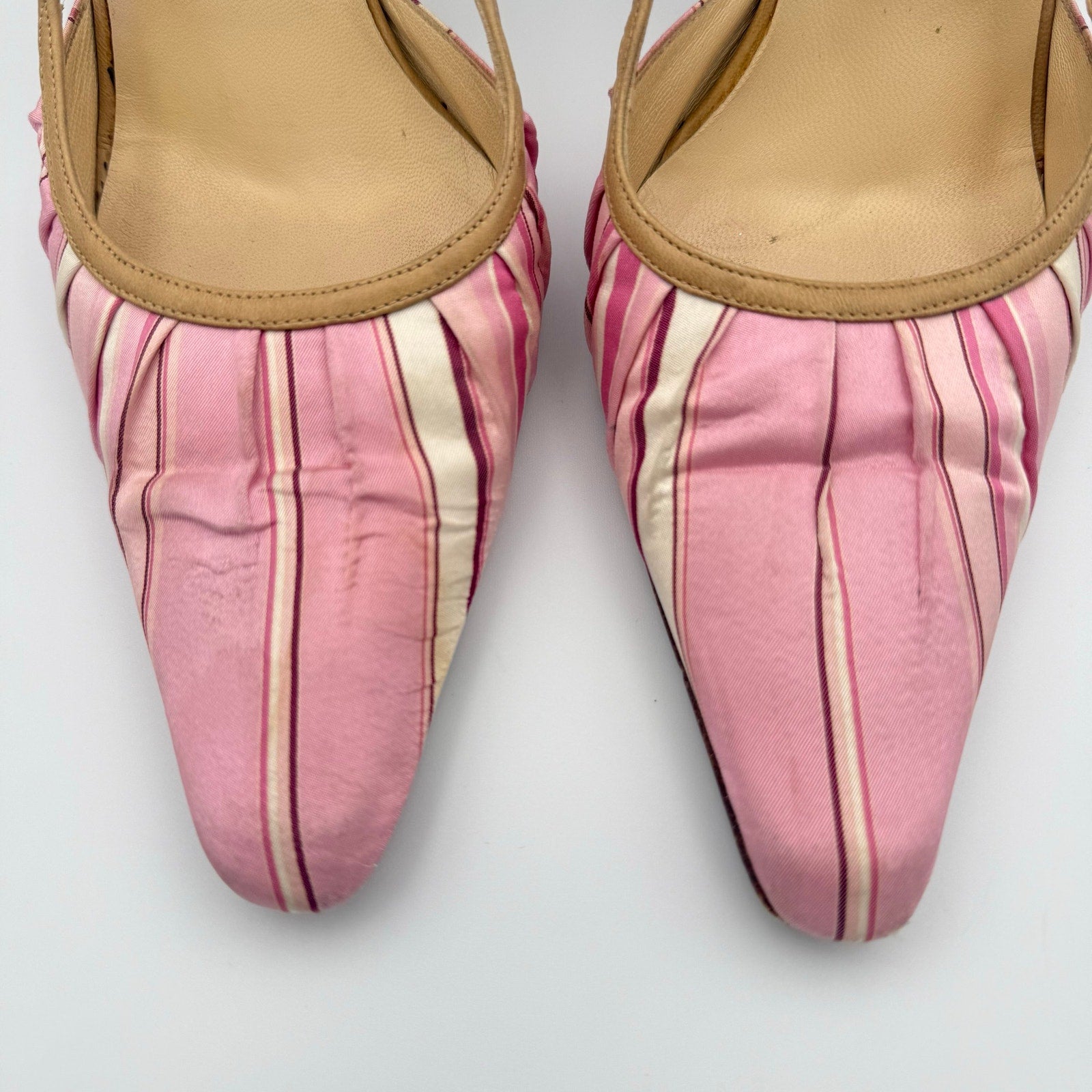 Vintage Jimmy Choo Pointed Toe Slingback Heels in Pink Satin